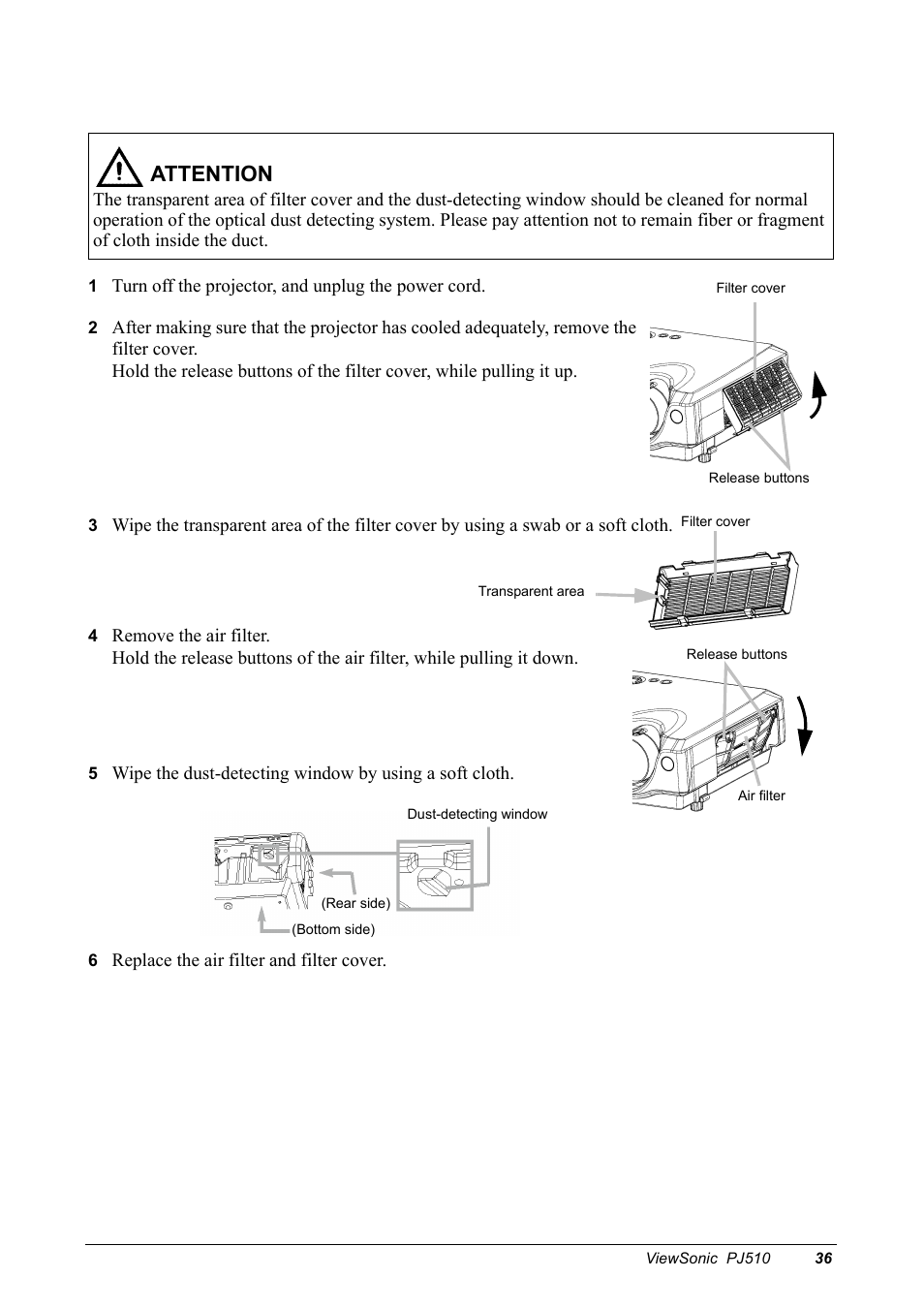 Attention | VIEWSONIC PJ510 User Manual | Page 39 / 49