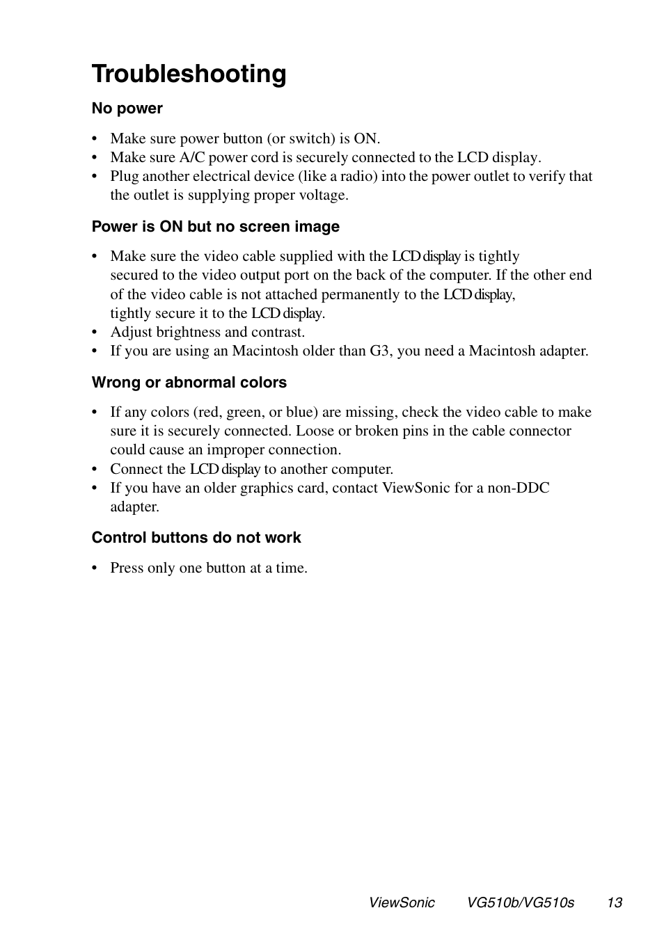 Troubleshooting | VIEWSONIC G510b User Manual | Page 14 / 20