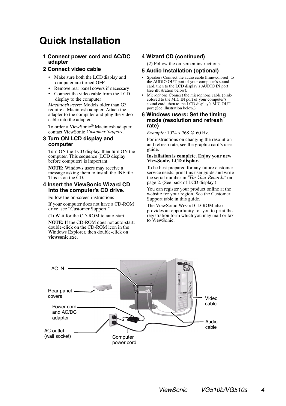 Quick installation | VIEWSONIC G510b User Manual | Page 5 / 20