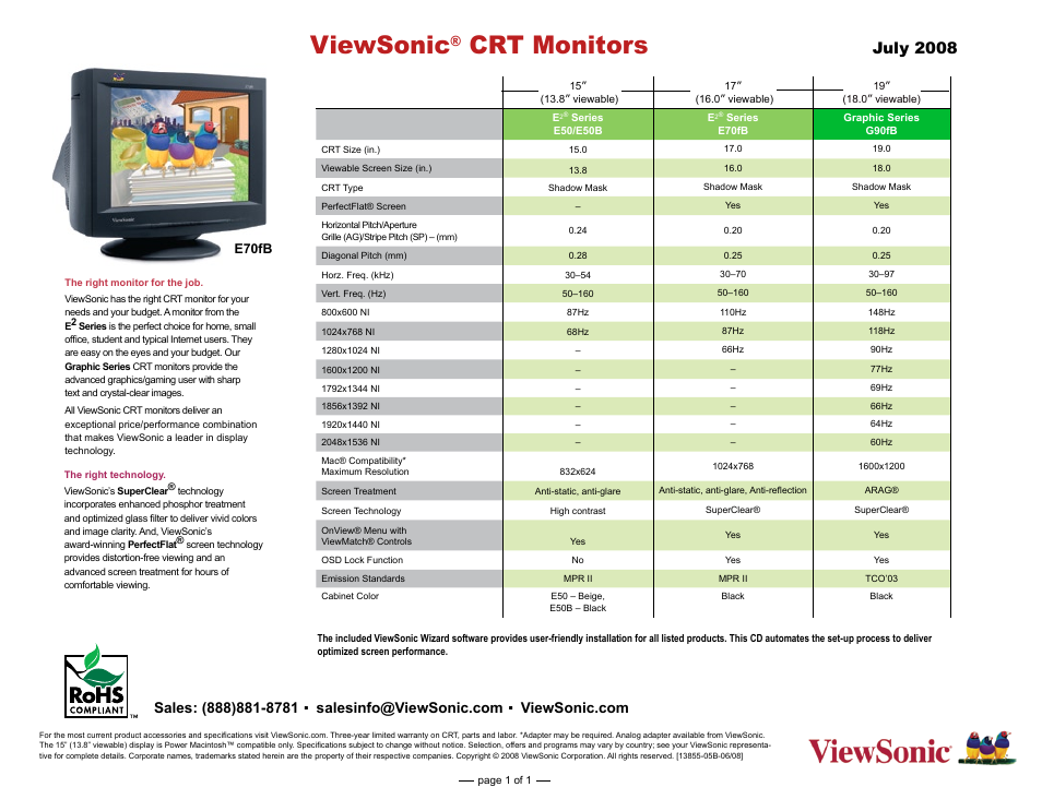 VIEWSONIC CRT Monitors User Manual | 1 page