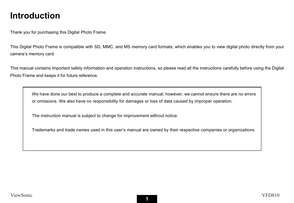 Introduction | VIEWSONIC VS12978 User Manual | Page 7 / 22