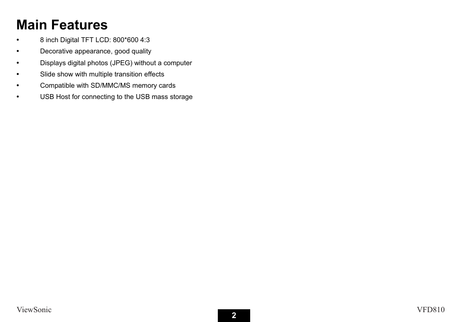 Main features | VIEWSONIC VS12978 User Manual | Page 8 / 22