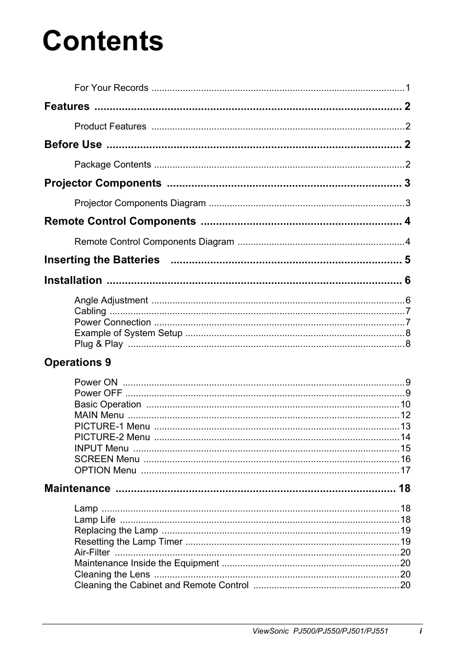 VIEWSONIC PJ500 User Manual | Page 2 / 32