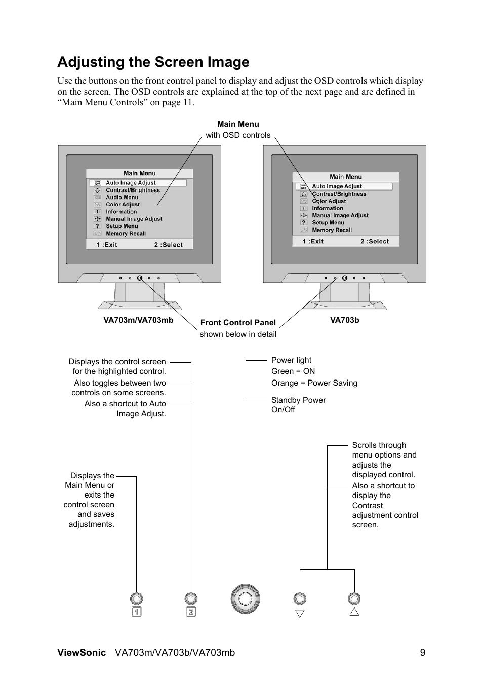 Adjusting the screen image | VIEWSONIC LCD Display VS11280 User Manual | Page 12 / 25