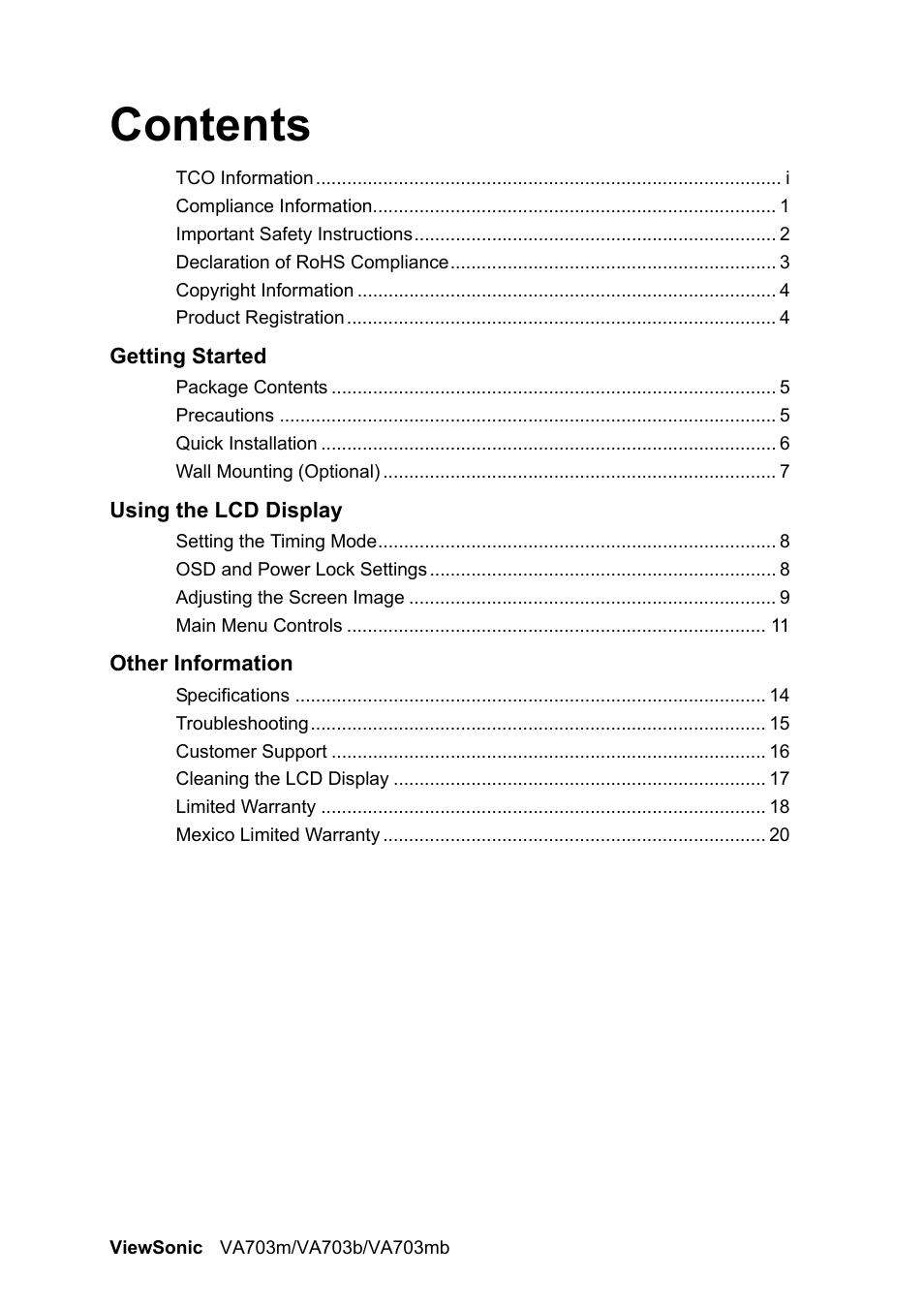 VIEWSONIC LCD Display VS11280 User Manual | Page 2 / 25