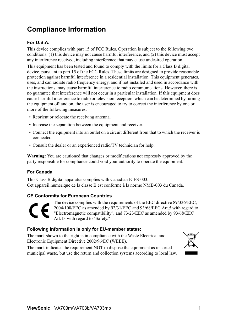 Compliance information | VIEWSONIC LCD Display VS11280 User Manual | Page 4 / 25