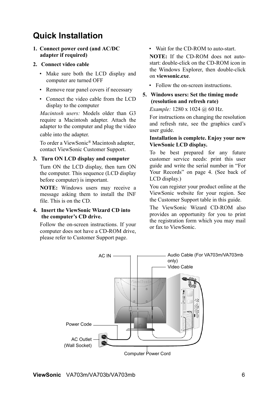 Quick installation | VIEWSONIC LCD Display VS11280 User Manual | Page 9 / 25
