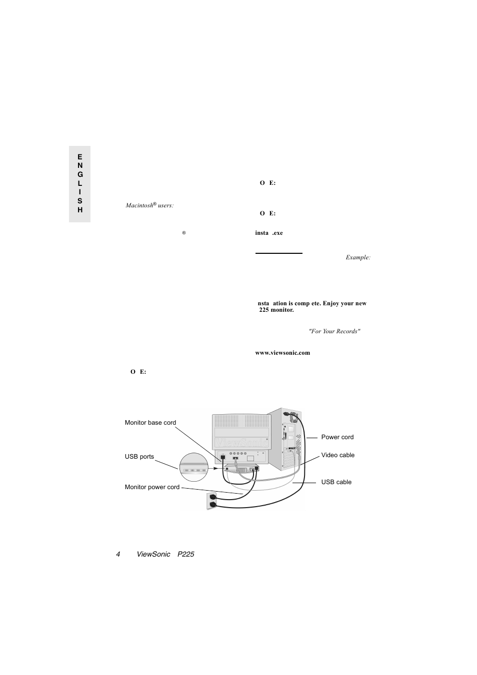 Quick installation | VIEWSONIC P225 User Manual | Page 5 / 20