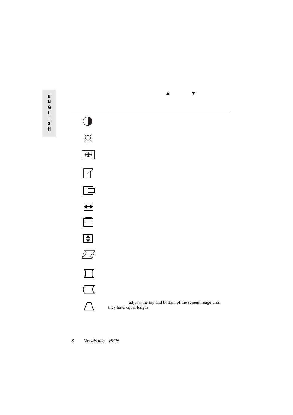 Main menu controls | VIEWSONIC P225 User Manual | Page 9 / 20