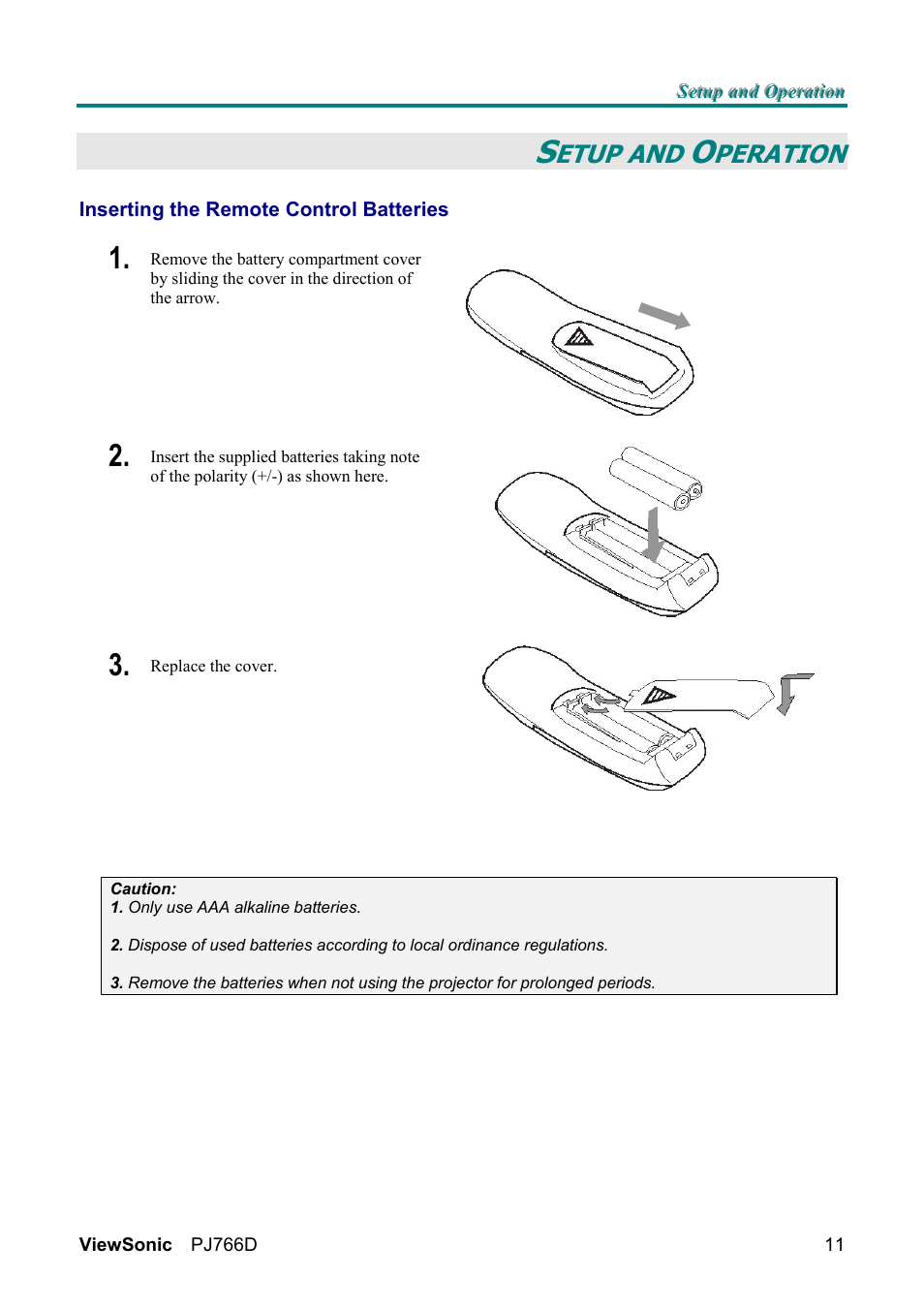 Etup and, Peration | VIEWSONIC PJ766D-1 User Manual | Page 17 / 50
