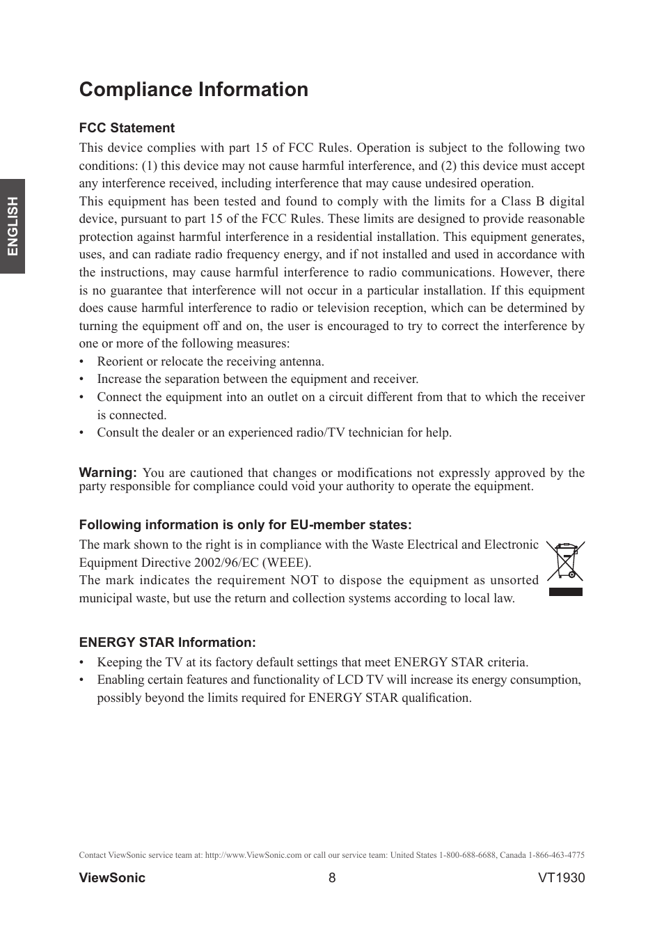 Compliance information | VIEWSONIC VS12115-3M User Manual | Page 13 / 47