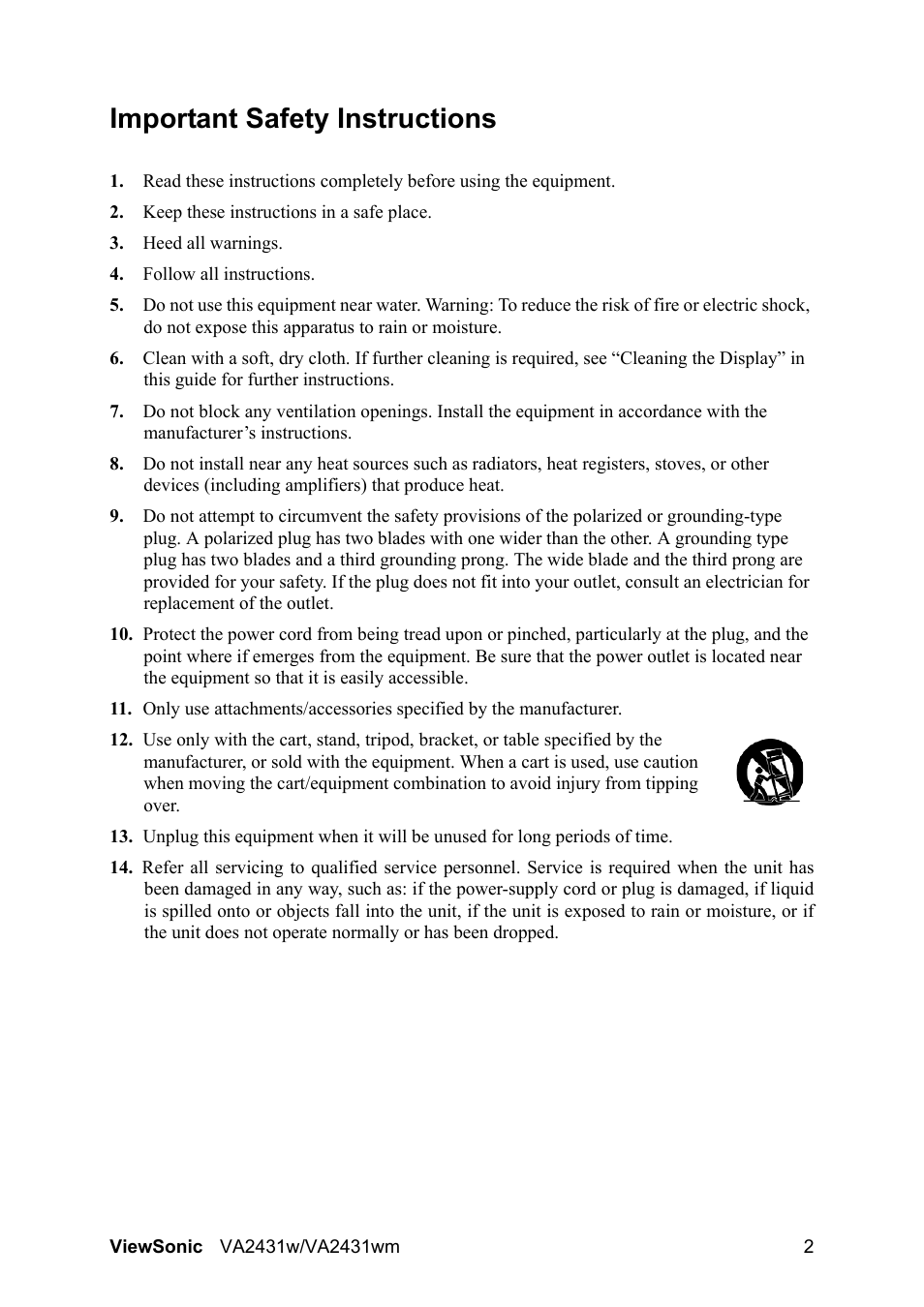 Important safety instructions | VIEWSONIC VS12996 User Manual | Page 5 / 26