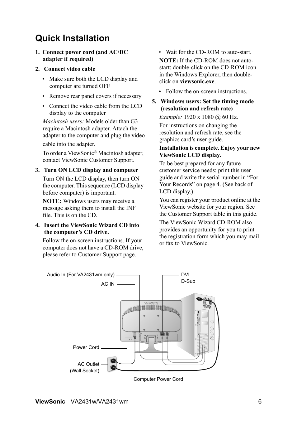 Quick installation | VIEWSONIC VS12996 User Manual | Page 9 / 26