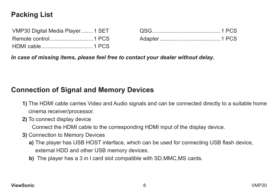 Packing list | VIEWSONIC VS12770 User Manual | Page 13 / 25