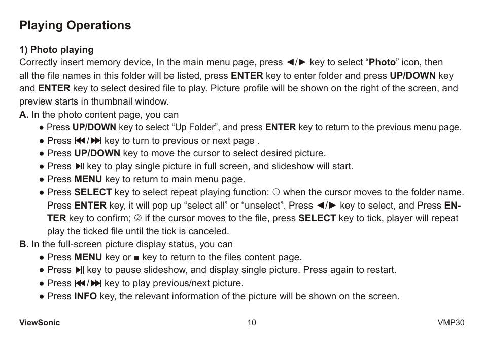 Playing operations | VIEWSONIC VS12770 User Manual | Page 15 / 25