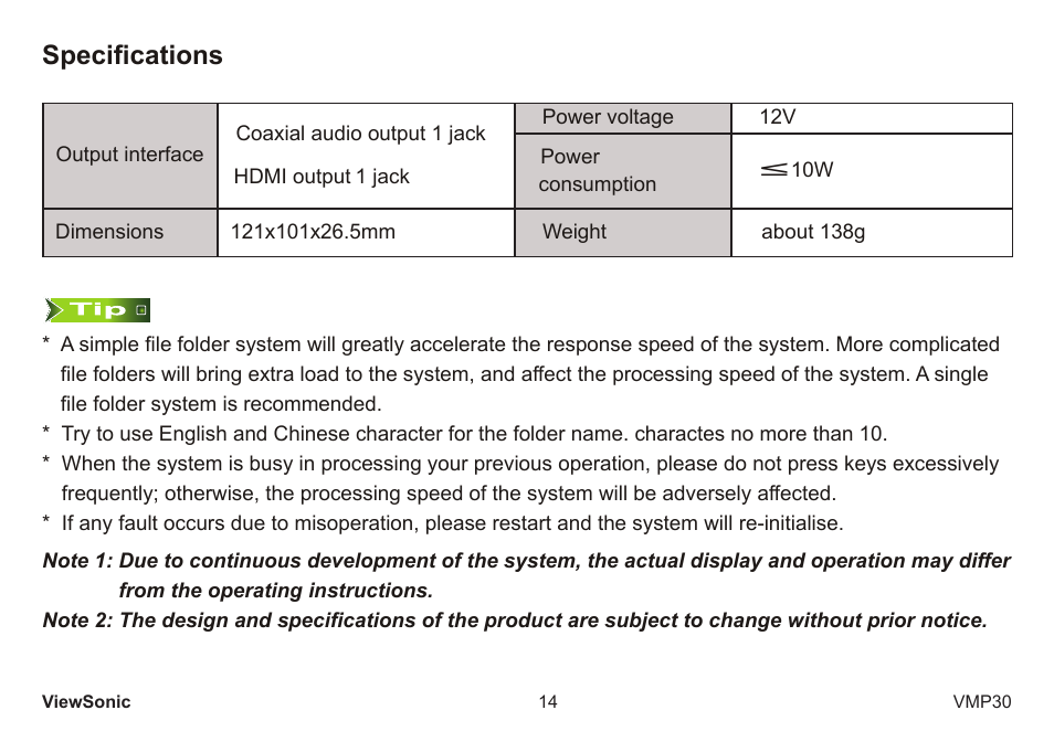 Specifications | VIEWSONIC VS12770 User Manual | Page 19 / 25