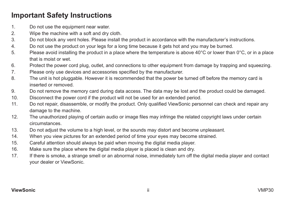 Important safety instructions | VIEWSONIC VS12770 User Manual | Page 3 / 25