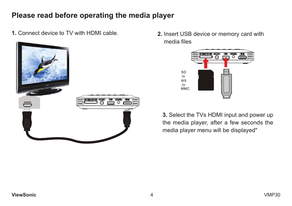 Please read before operating the media player | VIEWSONIC VS12770 User Manual | Page 9 / 25