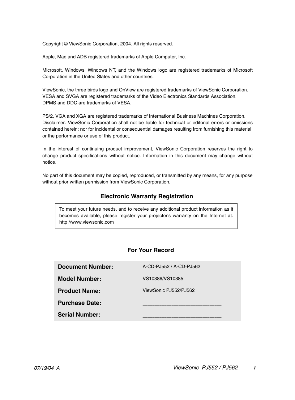 VIEWSONIC PJ552 User Manual | Page 5 / 56