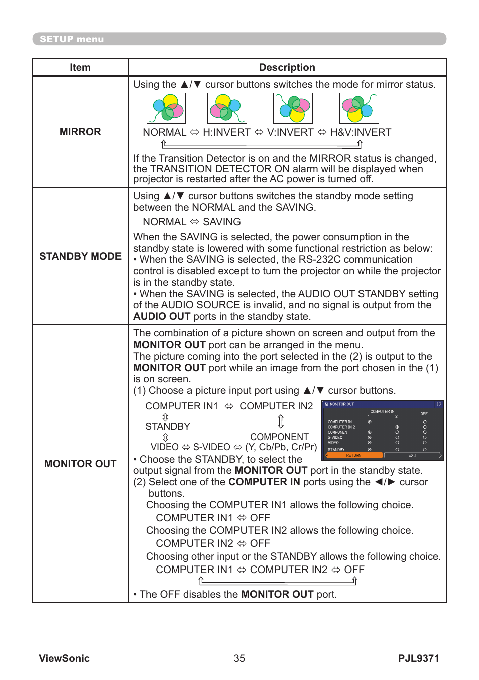 VIEWSONIC XGA LCD PROJECTOR pjl9371 User Manual | Page 40 / 89