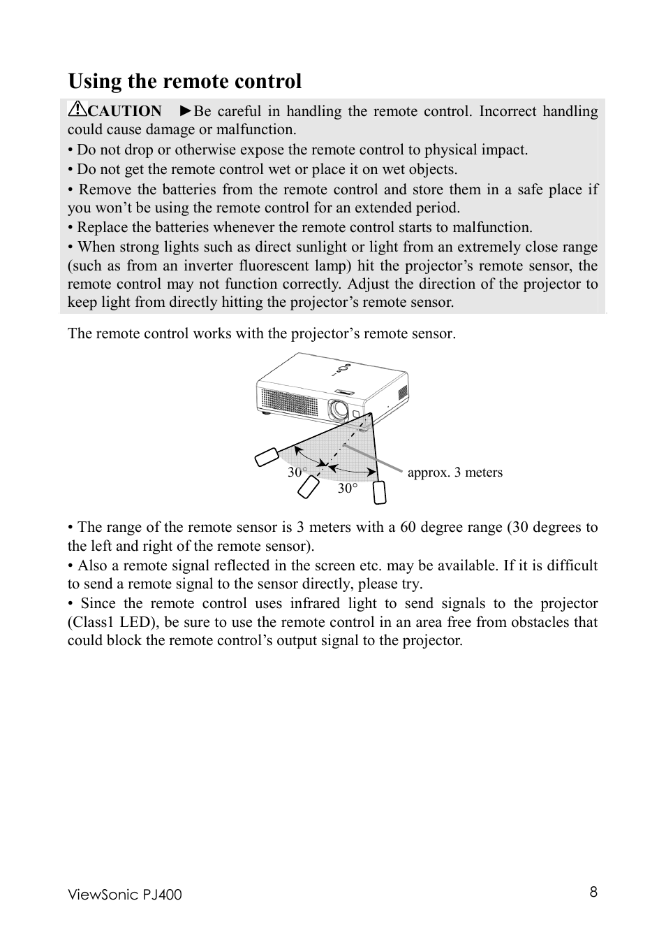 Using the remote control | VIEWSONIC PJ400 User Manual | Page 12 / 60