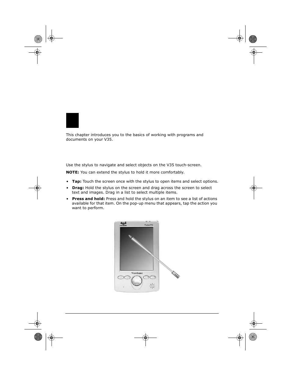 Basic skills, Using the stylus, 2basic skills | VIEWSONIC V35 User Manual | Page 22 / 92
