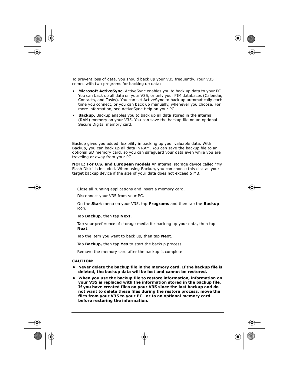 Backing up data, Using backup | VIEWSONIC V35 User Manual | Page 43 / 92