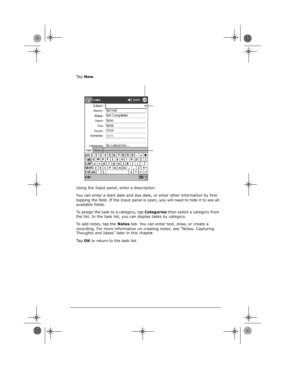Creating a task | VIEWSONIC V35 User Manual | Page 57 / 92