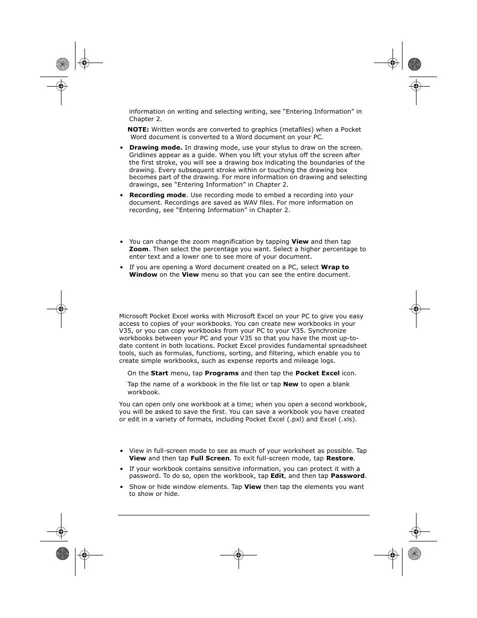 Tips for working in pocket word, Pocket excel, Tips for working in pocket excel | VIEWSONIC V35 User Manual | Page 65 / 92
