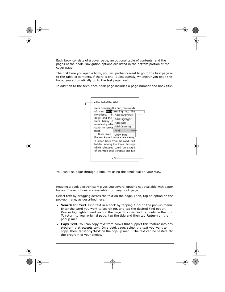 Reading a book using reader features, Reading a book, Using reader features | VIEWSONIC V35 User Manual | Page 69 / 92