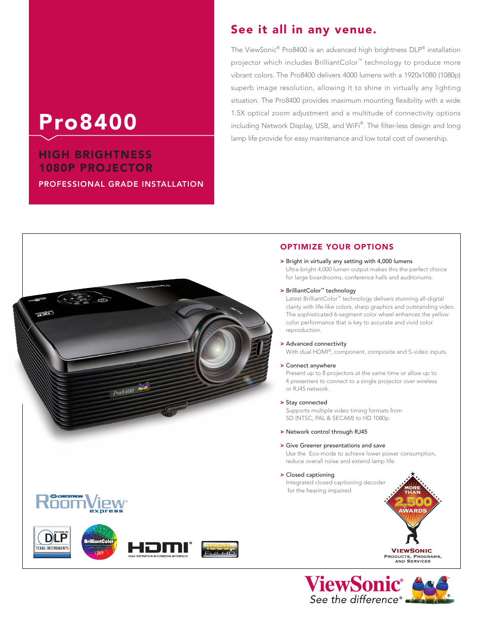 VIEWSONIC PRO8400 User Manual | 2 pages