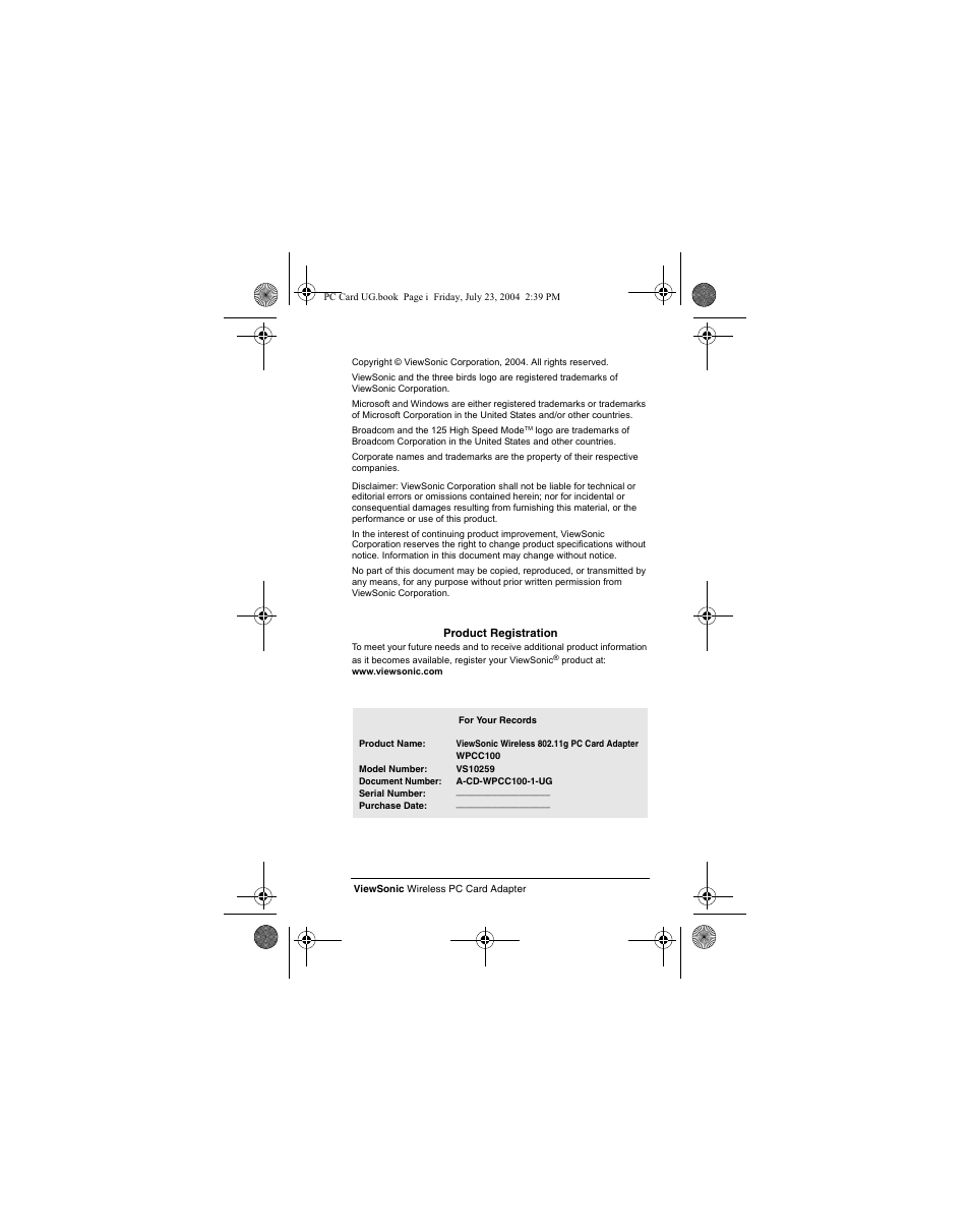 VIEWSONIC WPCC100 User Manual | Page 2 / 30
