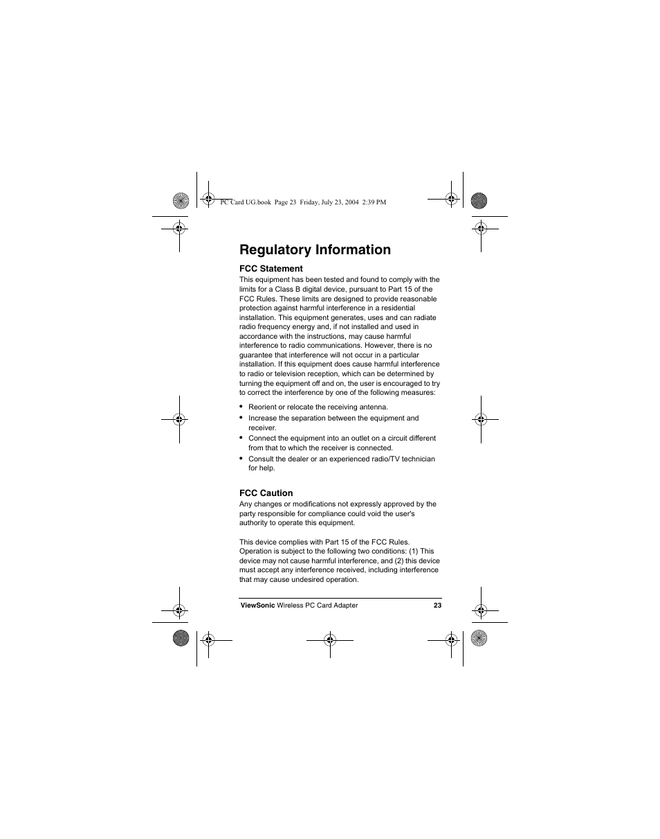 Regulatory information | VIEWSONIC WPCC100 User Manual | Page 26 / 30