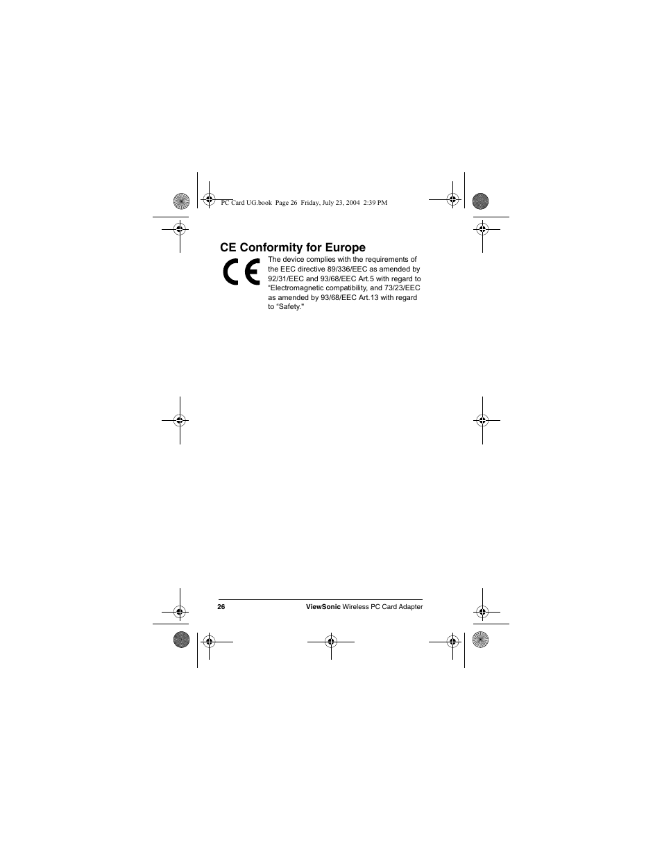 Ce conformity for europe | VIEWSONIC WPCC100 User Manual | Page 29 / 30