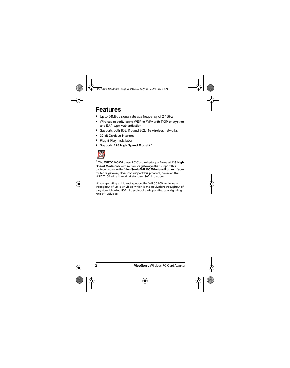 Features | VIEWSONIC WPCC100 User Manual | Page 5 / 30