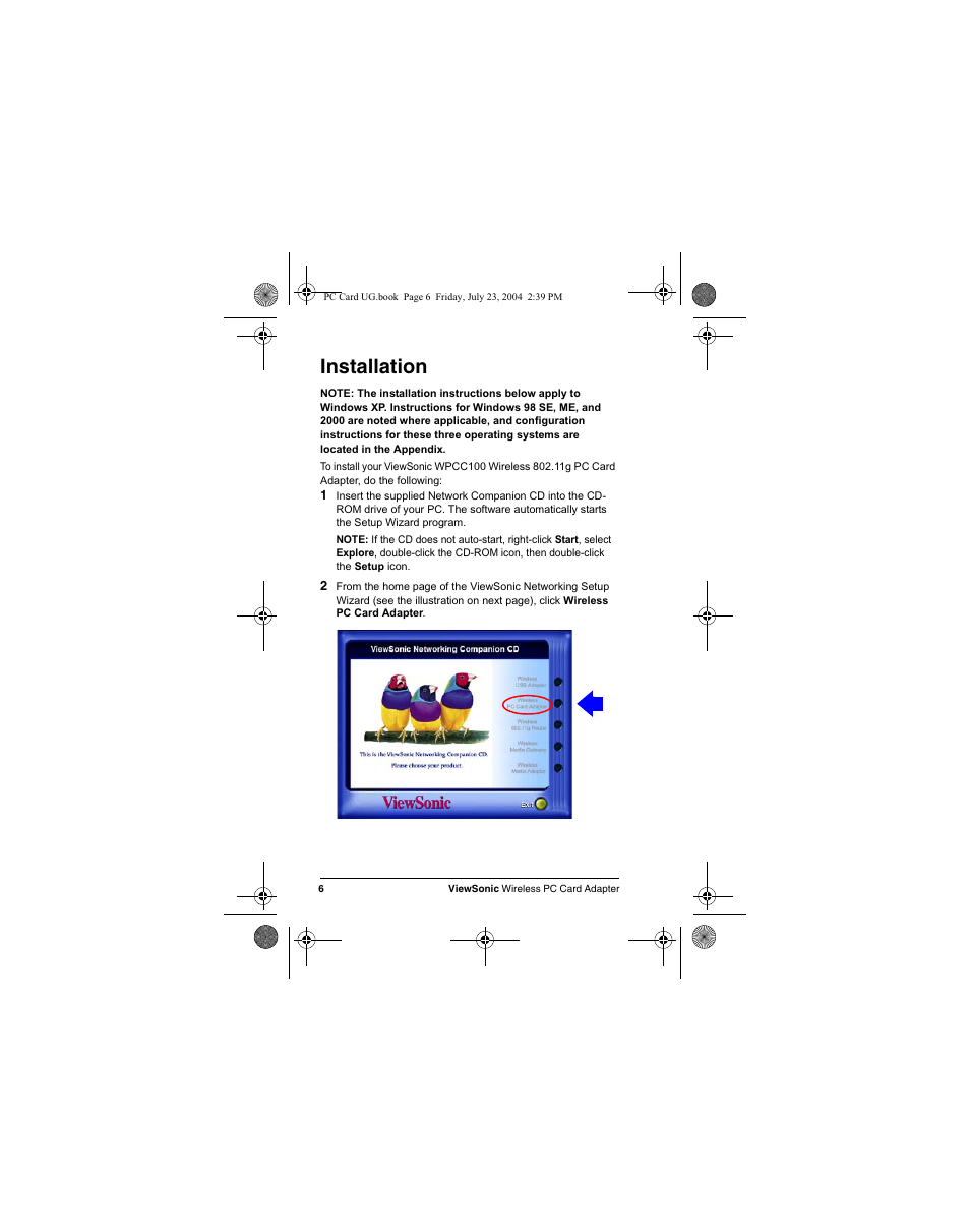 Installation | VIEWSONIC WPCC100 User Manual | Page 9 / 30