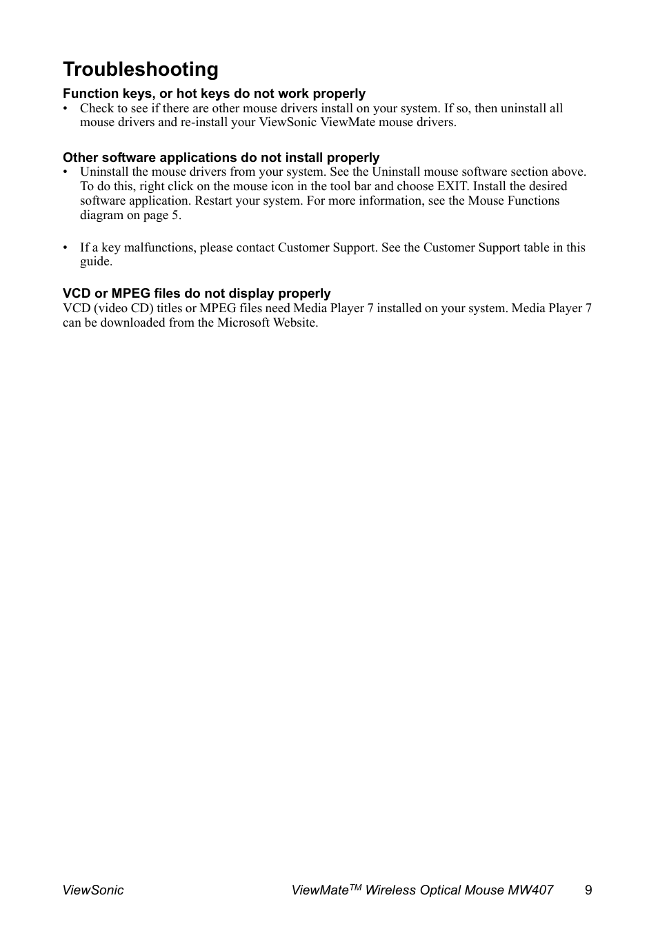 Troubleshooting | VIEWSONIC MW407 User Manual | Page 10 / 13