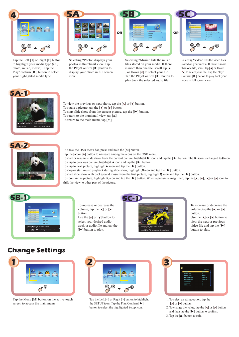 5a 4 5b 5c, 5c-1, 5b-1 | 5a-1, 5a-2, Change settings | VIEWSONIC DPG807 User Manual | Page 2 / 4