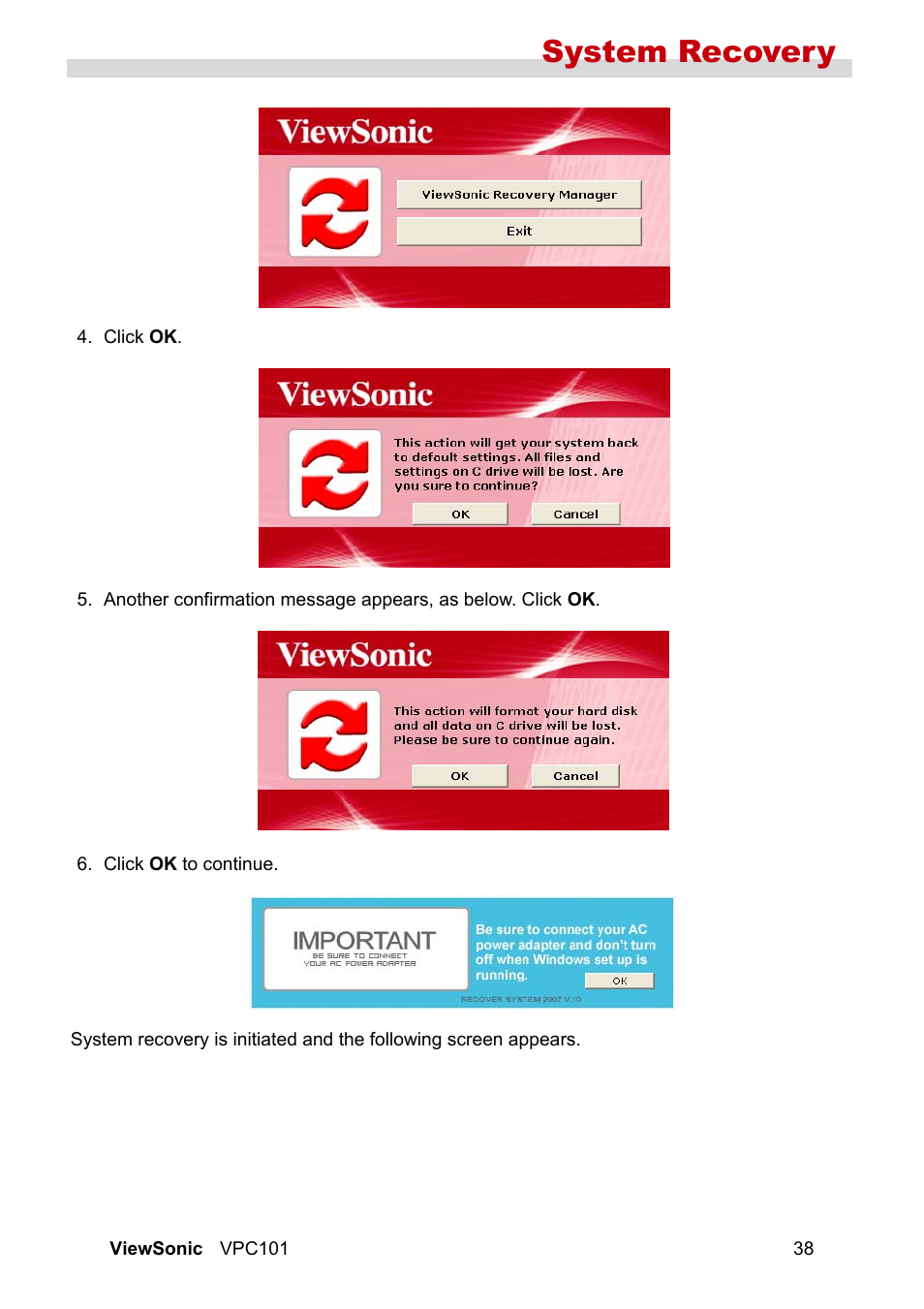 System recovery | VIEWSONIC VS12602 User Manual | Page 45 / 64
