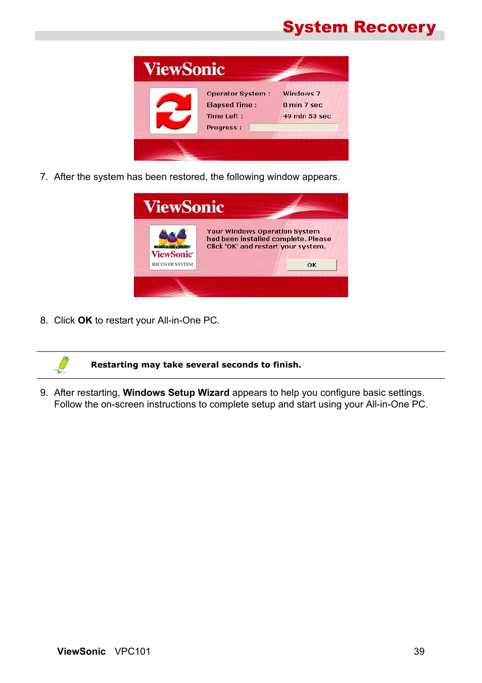 System recovery | VIEWSONIC VS12602 User Manual | Page 46 / 64