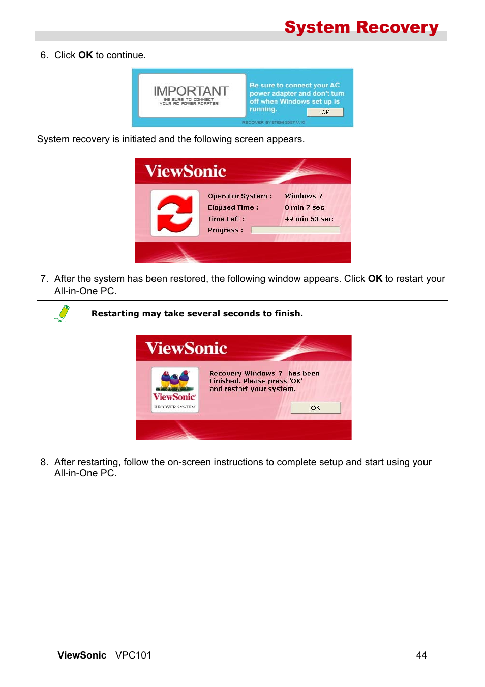 System recovery | VIEWSONIC VS12602 User Manual | Page 51 / 64
