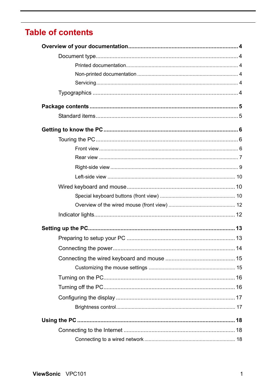 Table of content s | VIEWSONIC VS12602 User Manual | Page 8 / 64