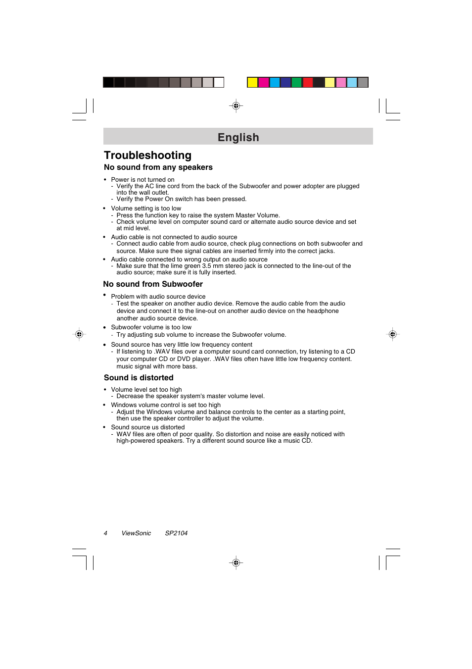 English troubleshooting | VIEWSONIC VSACC27952-1 User Manual | Page 4 / 7
