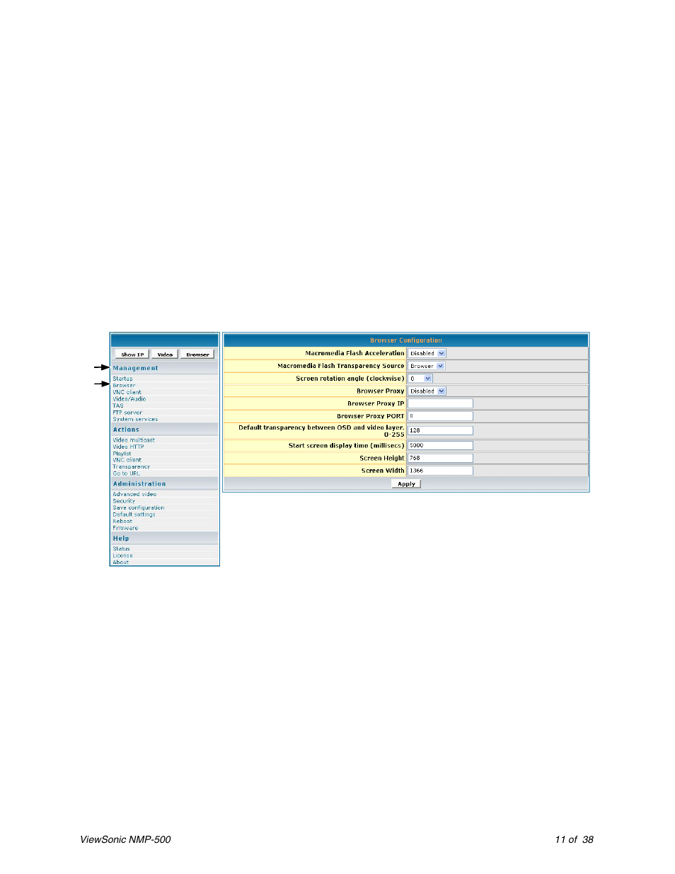 Browser configuration, Rowser, Onfiguration | VIEWSONIC Network Media Player NMP-500 User Manual | Page 15 / 43