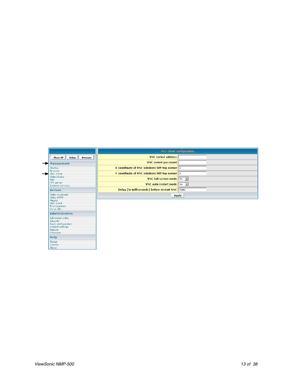 Vnc client, Client | VIEWSONIC Network Media Player NMP-500 User Manual | Page 17 / 43