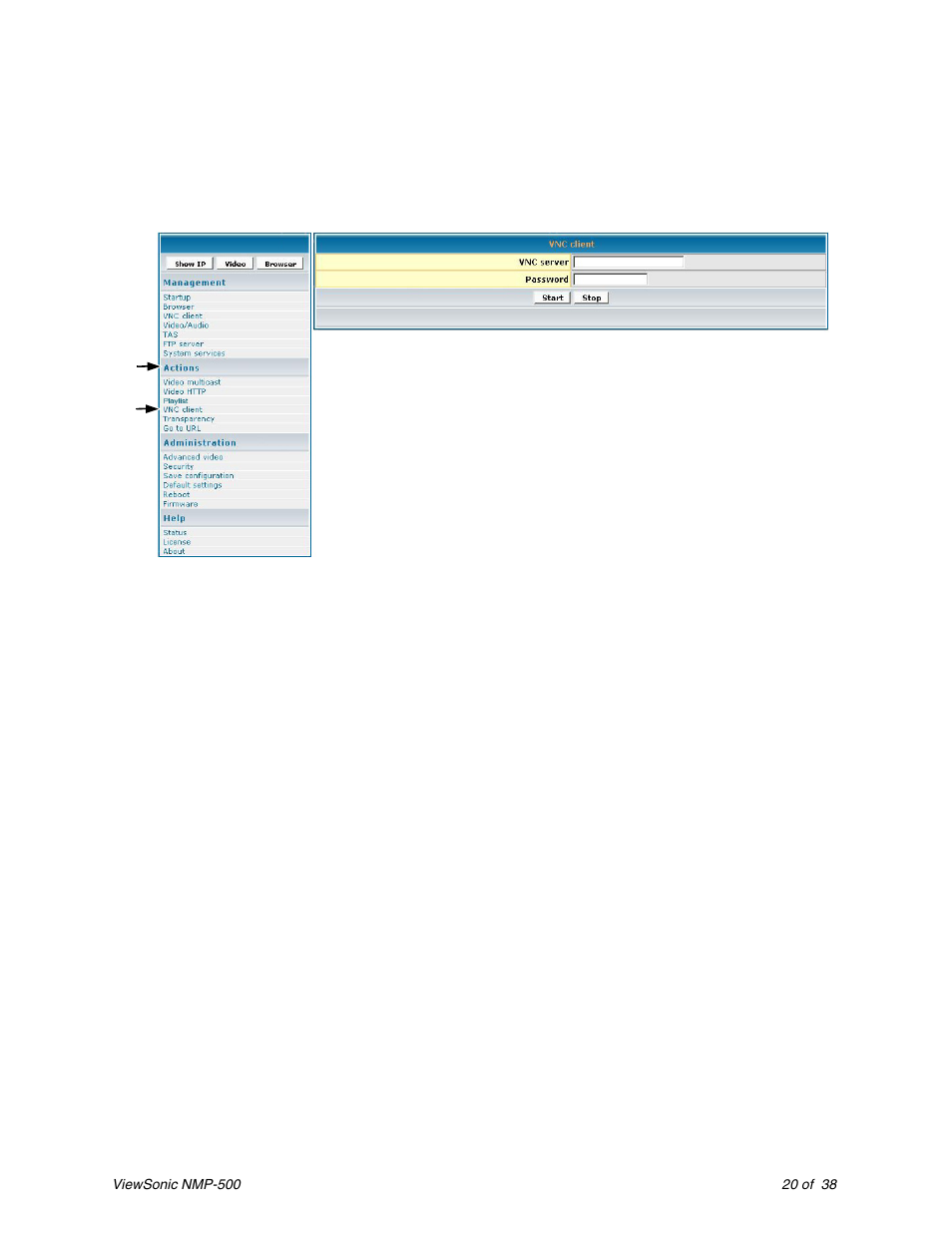 Vnc client, Vnc c, Lient | VIEWSONIC Network Media Player NMP-500 User Manual | Page 24 / 43