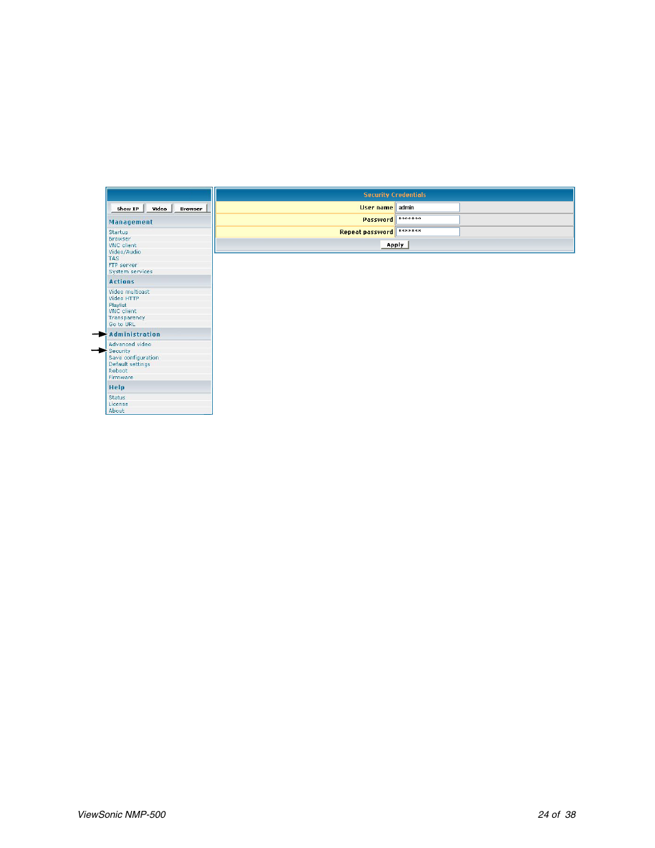 Security, Ecurity | VIEWSONIC Network Media Player NMP-500 User Manual | Page 28 / 43