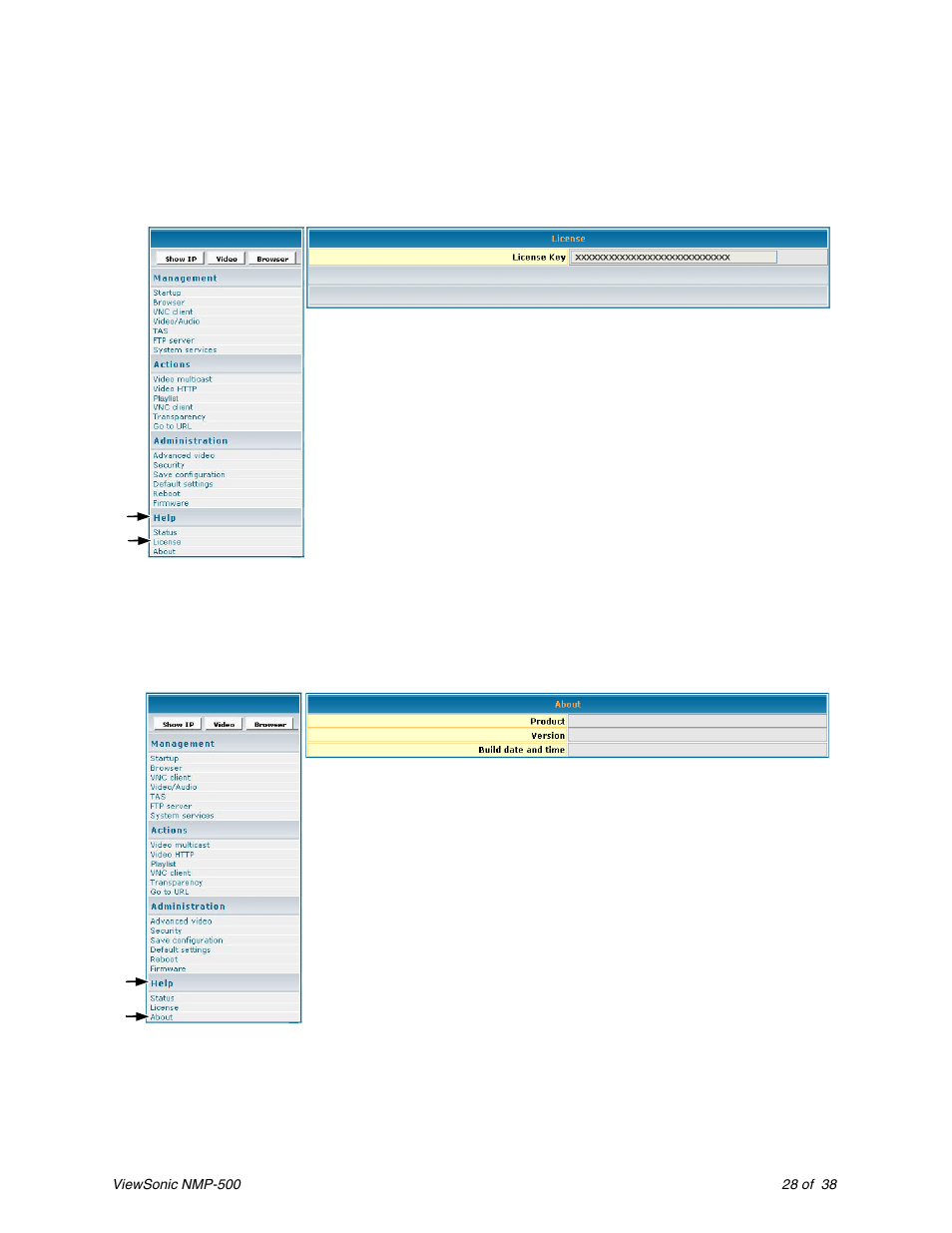 License, About | VIEWSONIC Network Media Player NMP-500 User Manual | Page 32 / 43