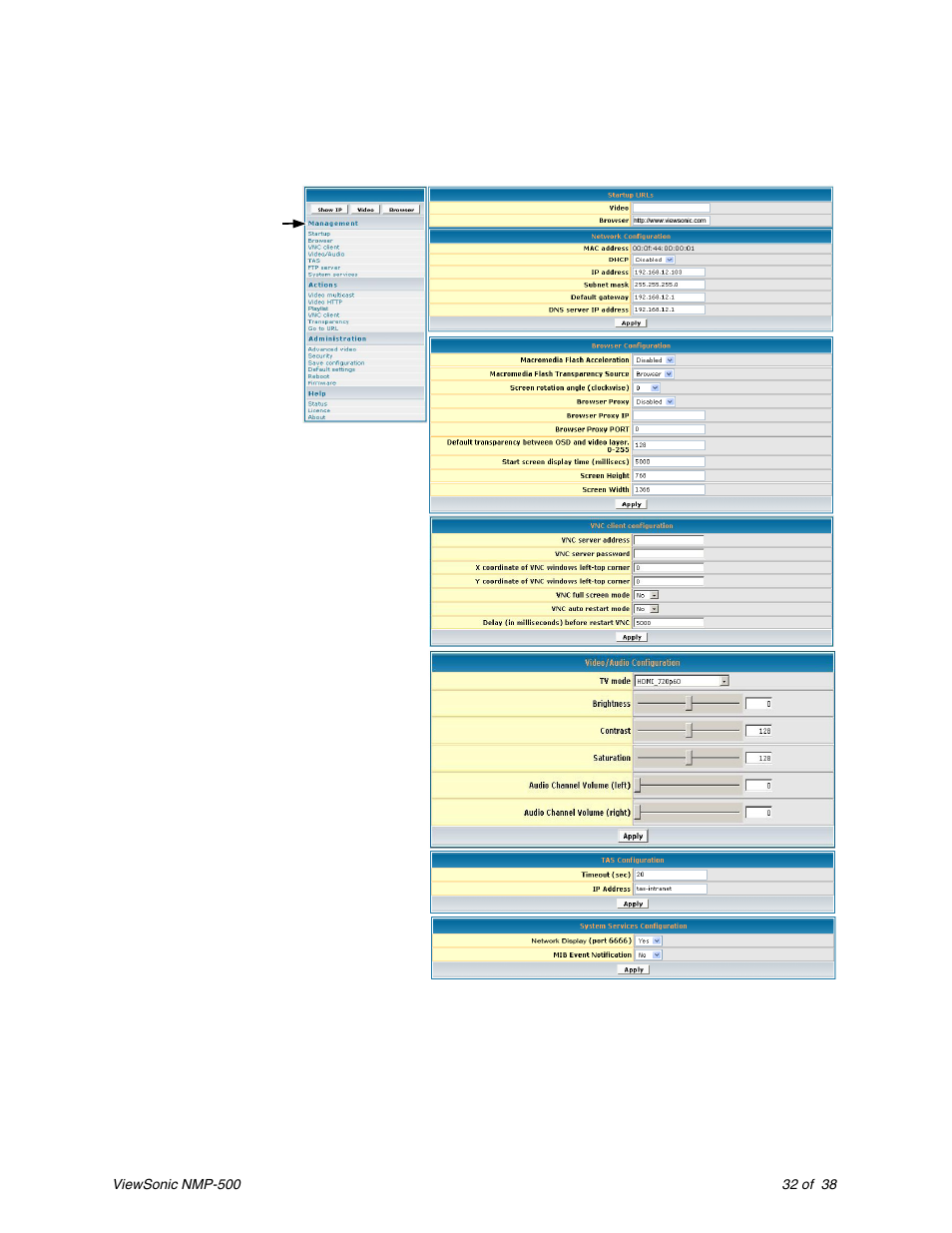 Screens | VIEWSONIC Network Media Player NMP-500 User Manual | Page 36 / 43