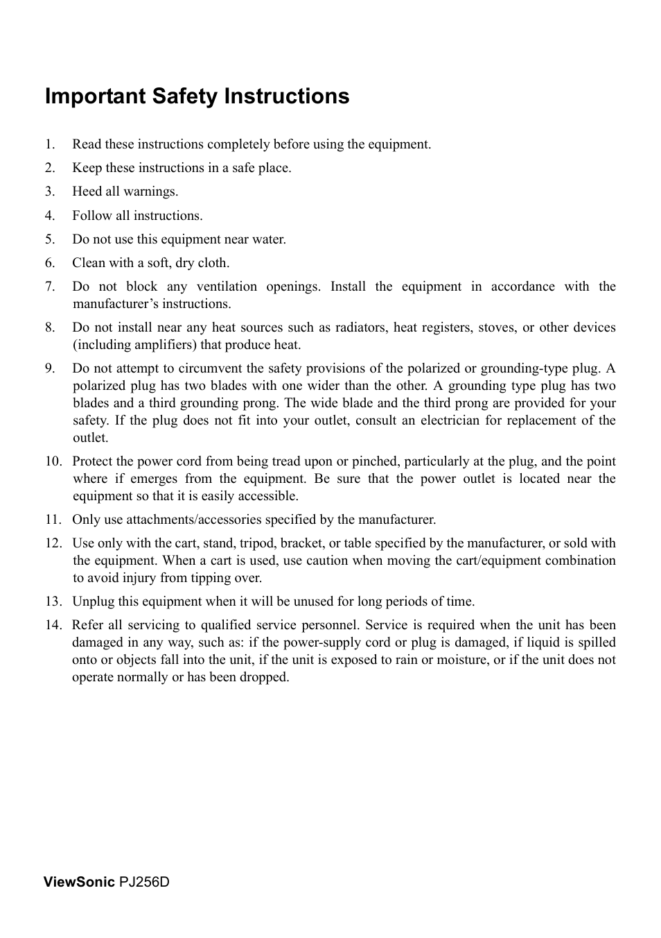 Important safety instructions | VIEWSONIC PJ256D User Manual | Page 3 / 38